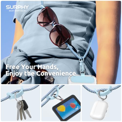 Image of SURPHY Phone Lanyard, Adjustable Phone Strap Crossbody with 2 Pack Phone Tether Tab, Premium Metal Buckles and Two-Color Braided Cell Phone Lanyard Crossbody for Women and Men, Deep & Light Blue