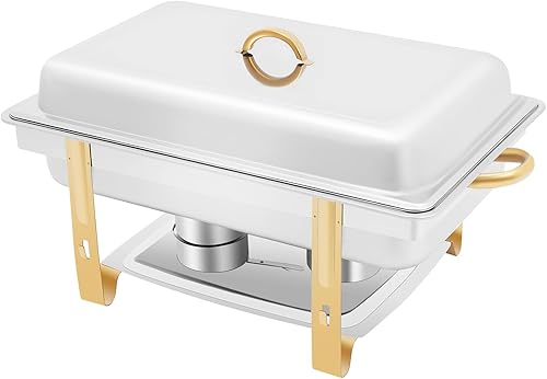 Juego de bufé de 8 cuartos de galón, juego de sartén de acero inoxidable con tapa, calentador de alimentos de tamaño completo, juego de calentador