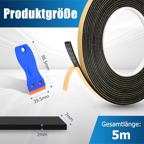 Ancable Ceranfeld Dichtungsband, 5m Dichtband für Kochfeld mit kleinem Schaber, 1 Stück 7mm x 2mm Montageband für Ceranfeld Kochfeld Dichtband