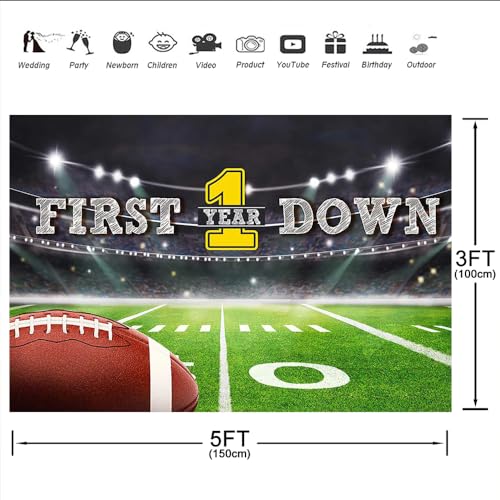 Aperturee 5x3ft Football Theme 1st Birthday Backdrop Baby Boy First Birthday Party Decorations Touchdown Rugby Football Pitch Stadium Background First Year Down Photo Booth Props Cake Table Banner by Aperturee - Used condition - Image 3
