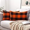MIULEE Fall Halloween Pack of 2 Buffalo Check Farmhouse Checker Plaids Accent Throw Pillow Covers Polyester Linen Outdoor Cushion Case for Sofa Couch Orange and Black 12 x 20 Inch 30 x 50 Cm