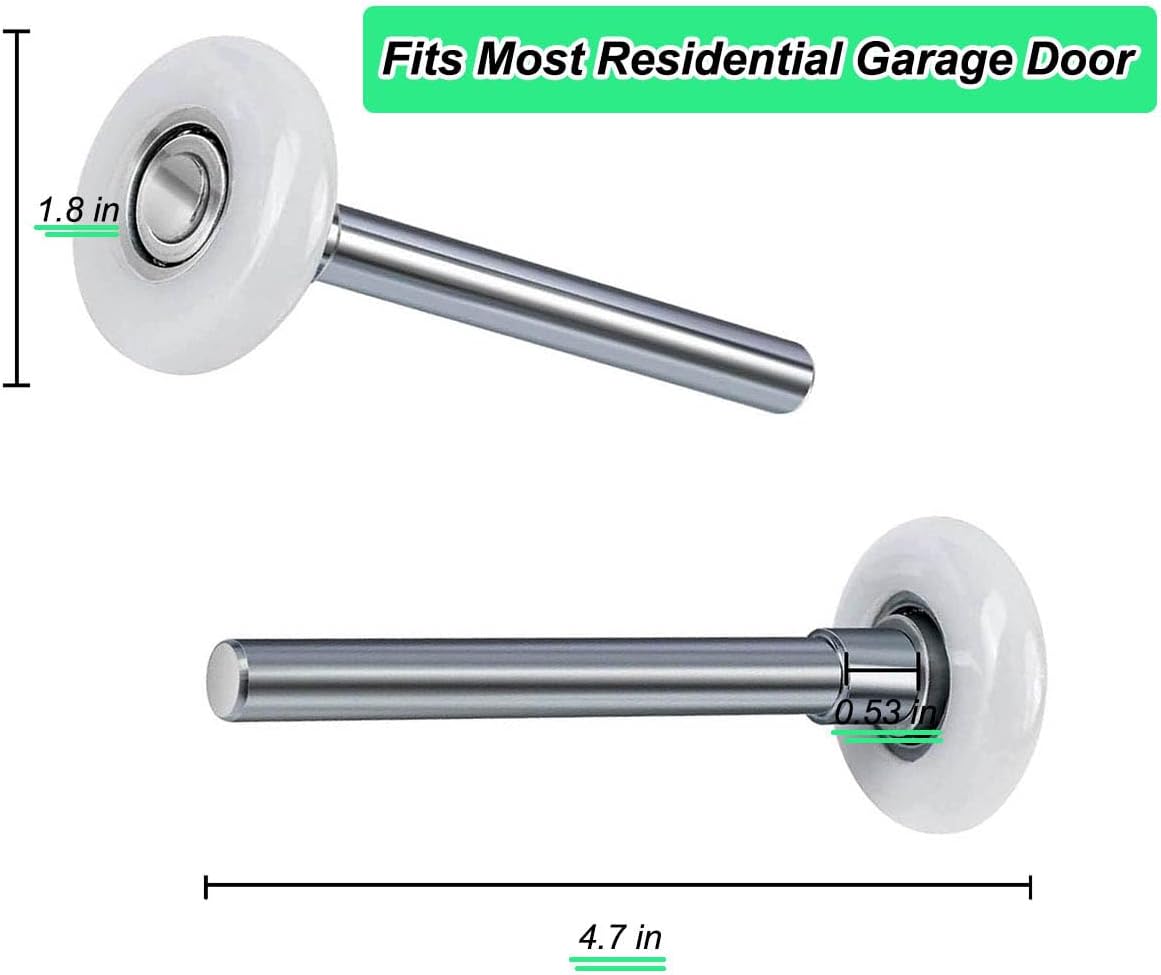 Quiet 4 Pack Garage Door Rollers with Dual Sealed Bearings - 2" Nylon Wheels & 6200-zz Bearings, Heavy-Duty Steel Stem for Standard Residential Doors - DIY Easy Install