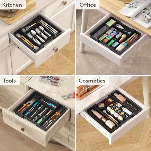 Lifewit Expandable Silverware Organizer, Plastic Utensil Tray for Kitchen Drawer, BPA Free Flatware Cutlery Holder, Space-Saving Storage for Spoons Forks Knives, 8.5-14 x 12 x 1.5 inch, Black - Image 9
