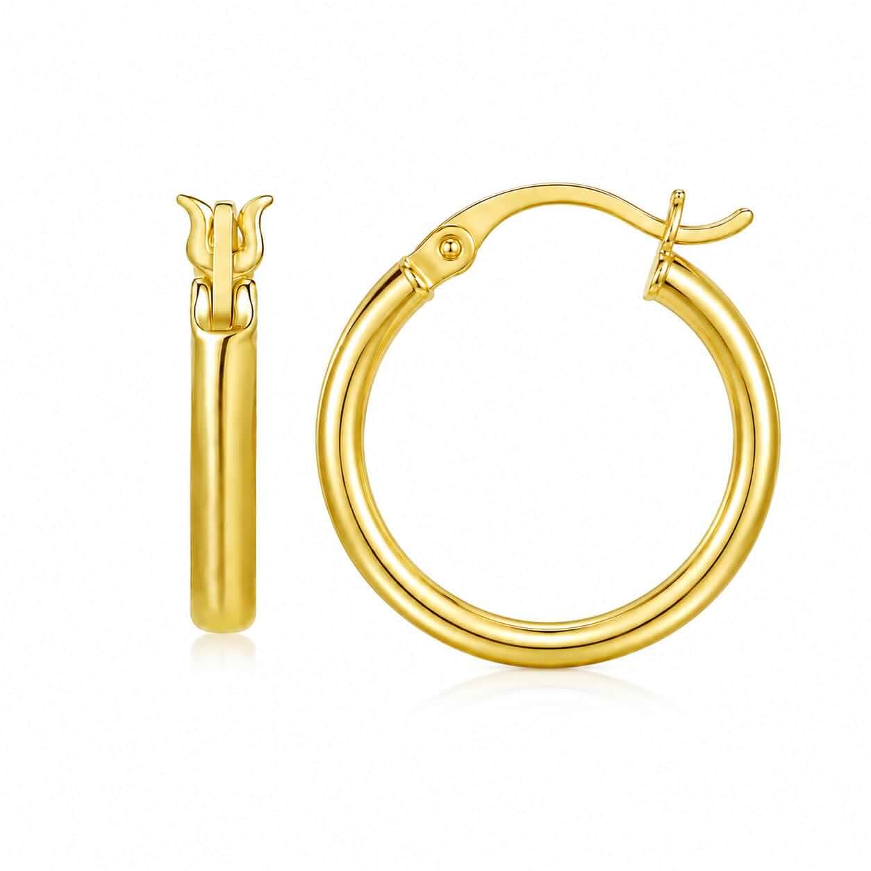 14K Yellow Gold Hoop Earrings for Women, Real Gold Classic Round Hoops, Lightweight Earrings with Secure Click-Top Closure, Small To Large Elegant Jewelry Gift for Daily Wear 12mm/16mm/25mm/30mm/35mm