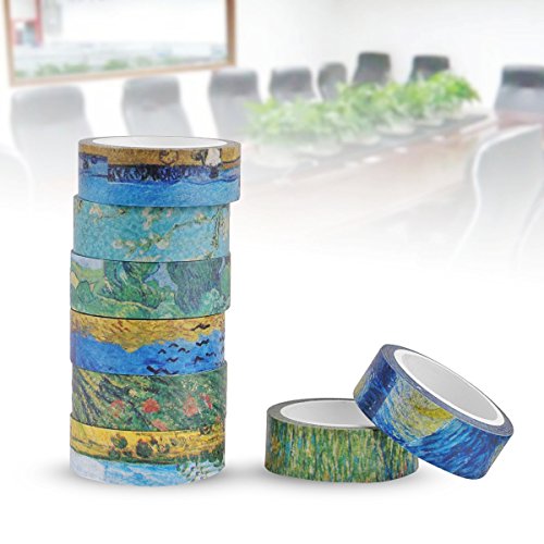 image for Knaid Van Gogh Inspired Washi Tape Set of 8 Rolls + 90 pcs Planner Sti