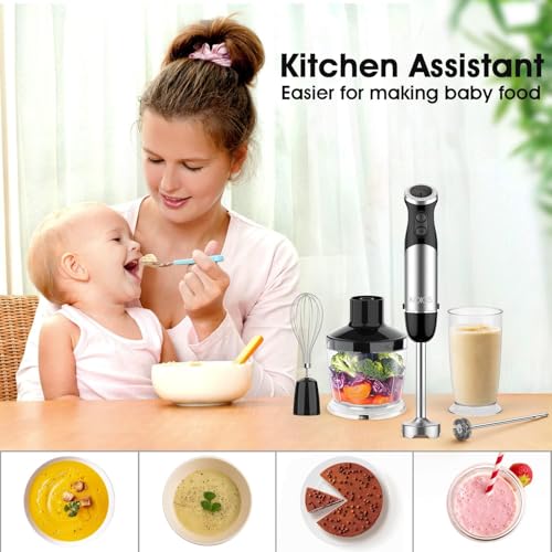 KOIOS Upgraded Immersion Blender Handheld, 1000W 12-Speed 5 in 1 Hand Mixer Stick Blender with 304 Stainless Steel Blade,Food Processor,Beaker,Egg Whisk&Milk Frother,Non-BPA,Smoothies Purée Baby Food - image 5