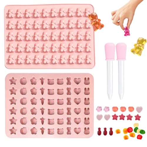 HONGECB Stampi per Orsetti Gommosi, Stampi per Caramelle Gommose, Stampi in Silicone per Caramelle, Stampi Silicone Cioccolatini, con 2 Contagocce, per Cioccolato e Piccoli Cubetti di Ghiaccio, 2 Pz