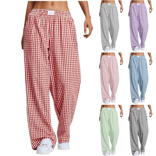 HGps8w Women's Plaid Jajamas Pants, Casual 2025 Summer Gingham Sleep Pants Trousers Lounge Beach Pjs Bottoms2