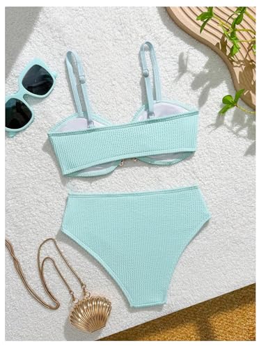 Image of RoseSeek Girl's 2 Piece Padded Bathing Suit Wireless Starfish Swimsuit Spaghetti Strap Vacation Beachwear Set