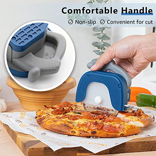 Image of P-Plus International Pizza Cutter and Serving Turner - Pizza Serving Turner - Pizza Cutter Tool - Pizza Spatula - Pizza Cutter Wheel (Set of 2, Pizza Cutter - Blue)