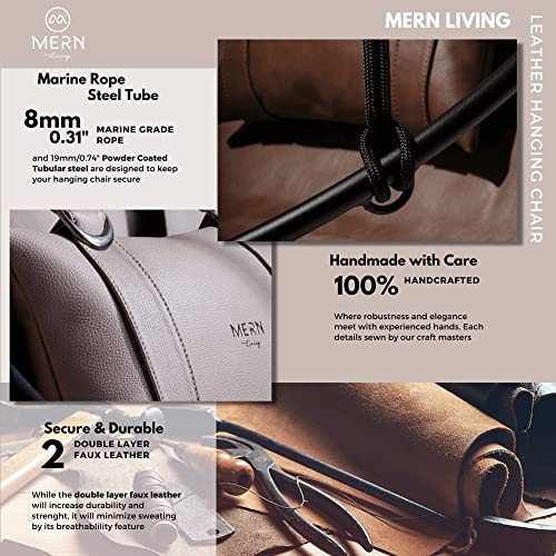 Mern Living Hanging Egg Chair - Handmade Scandinavian Style Hammock Swing Chair, Hanging Chair For Bedroom, Indoor & Outdoor Patio Swing, Double-Layered Faux Leather, 3-Step Setup 275 Lbs Capacity #TOP5