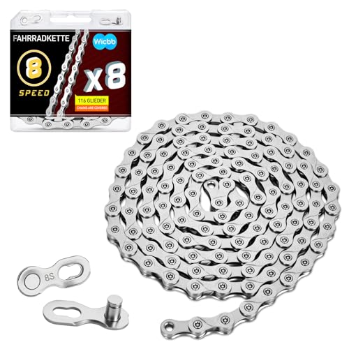 6/7/8-fach Fahrradkette 116 Glieder Mit Kettenschloss - 6/7/8 Speed Fahrrad Kette Silber 116 Kettenglieder für Mountainbike Sportbike langlebige Bicycle Chain kompatibel mit verschiedenen Fahrradtypen