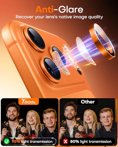 Image of TOCOL Camera Lens Protector for iPhone 17 Pro Max /iPhone 17 Pro Tempered Glass HD Individual Scratch Resistant Camera Cover Accessories Case Friendly 2 Pack(Orange)