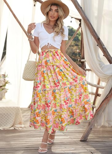 Womens Summer Long Flowy Boho Skirts Casual A Line High Waisted Elegant Vacation Skirt2