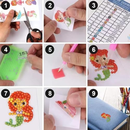 Image of YellowCult 5D DIY Diamond Painting Craft Kits for Kids, 9 PCS Cartoon Stickers, Stick Paint with Diamonds by Numbers [Cute Panda, Animals & Aquatic Life Theme]