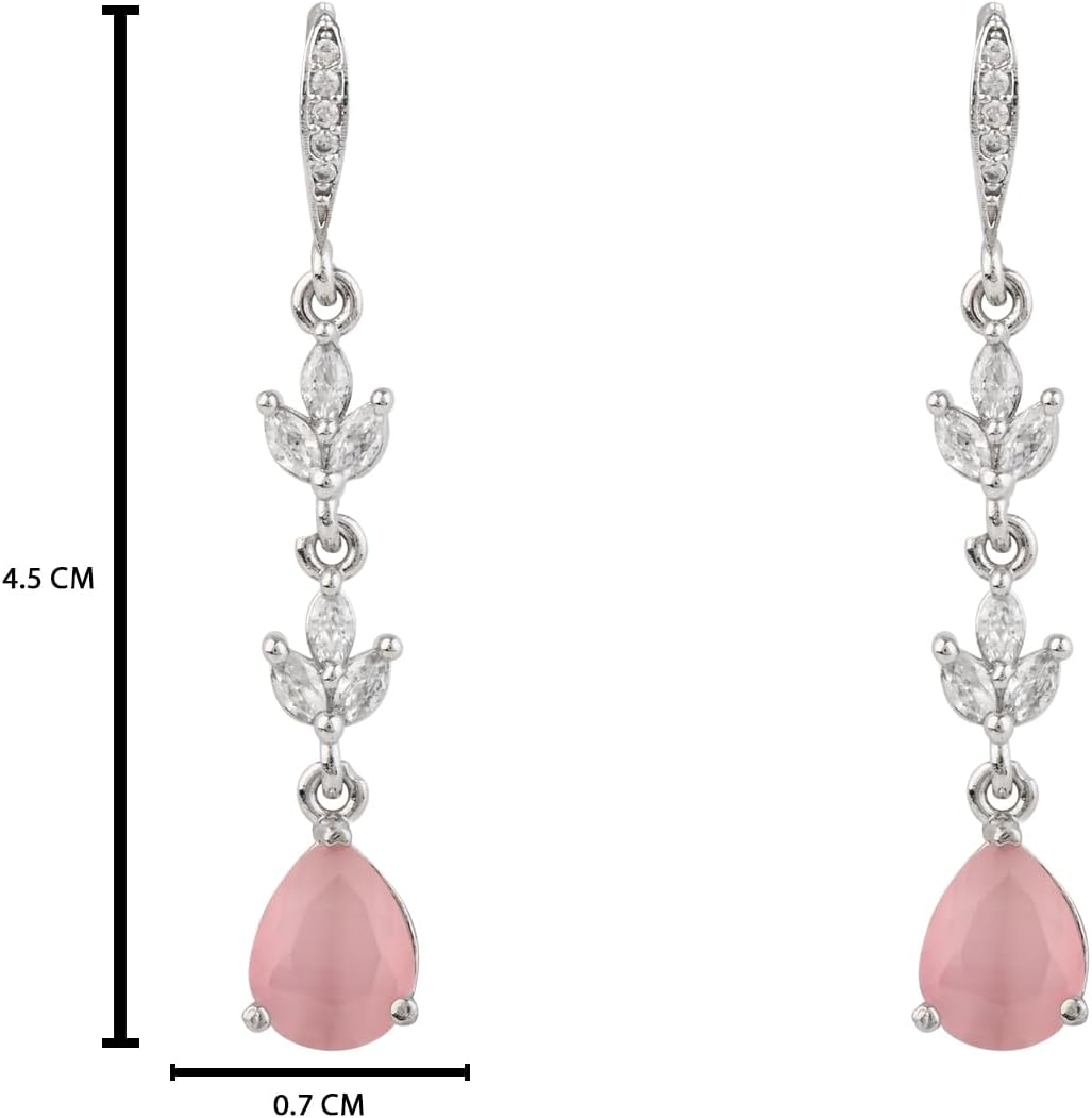 I Jewels Silver Plated Cubic Zirconia American Diamond Drop Earrings for Women (E3394ZPi)