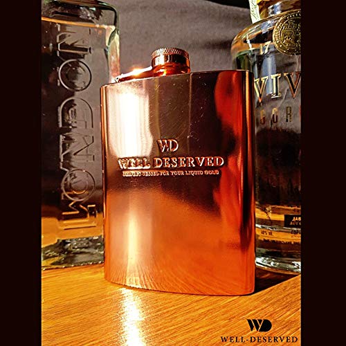 8oz Copper Flask and Funnel Set. Copper 7th / 22nd Anniversary Gifts for Men or Women, Him or Her. Gift Ideas. Rose Gold Flask. Black Satin Gift Box. Copper Alcohol Drinking Flask. by Well-Deserved