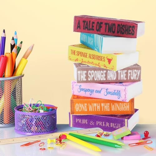 Image of 12 Pieces Book Kitchen Sponges Novels Sponges Fun Non-Scratch Scrub for Washing Dishes Pots Pans and Household Cleaning Supplies for Kitchen Dishes Furniture Gifts