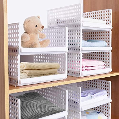 Set of 4 Stackable Wardrobe Storage Box Organizer, Plastic White
