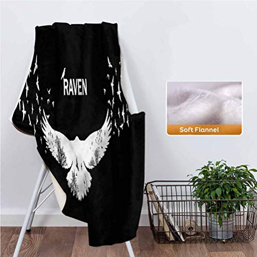 Lcggdb Raven Flannel Throw Blanket,Bird Fluttering Wings Scenery Printed Soft Receiving Blanket Baby Shower Swaddle Blanket For Crib Or Stroller, Round 31.5 Inches #TOP2