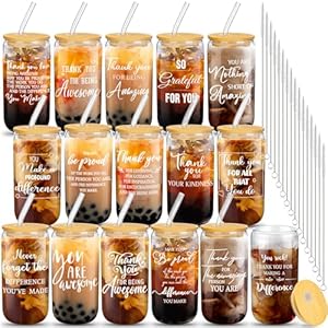 16 Set Thank You Gifts Employee Appreciation Gifts 16 oz Can Shaped Beer Glass with Lids Straws Brushes for Teachers Nurses Staff Coworkers(You Are Awesome)