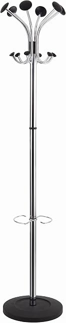 Alba Chromy Hat and Coat Stand Tubular Steel with Umbrella Holder 6 Hooks 6 Pegs H1790mm Ref PMCLAS