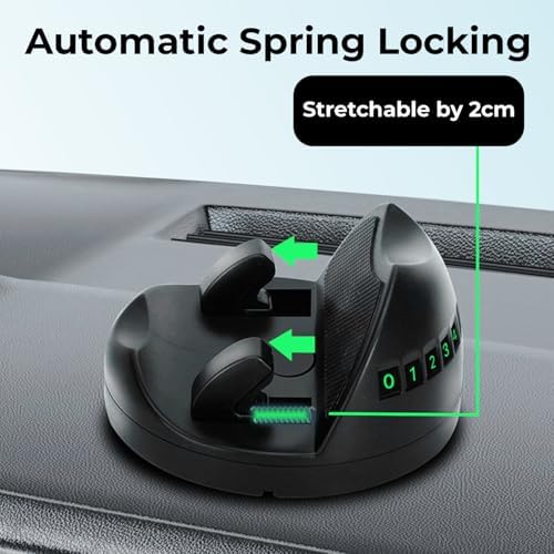 Image of Humble Universal 360 Rotatable Dashboard Phone Holder with Parking Sign Numbers Sticker - Anti-Slip Silicone Mount for Car, Office & Home - Adjustable Stand for Portrait & Landscape Viewing (Black)