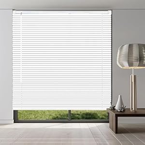 1″ Cordless Mini Blinds 26″ W x 48″ H, White Vinyl Blinds, Horizontal Light Filtering Blinds, Window Blinds for Indoor Windows, Office, Kitchen, Bathroom and Living Room.