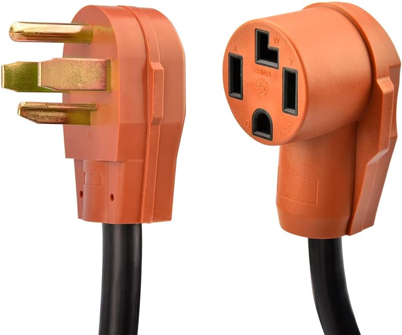 MaxWorks 50584 25 Ft. Heavy Duty 4-Prong 125/250V 30 Amp 14-30P Male 14-30R Female Dryer/EV Power Extension Cord, Yellow, Black and Orange