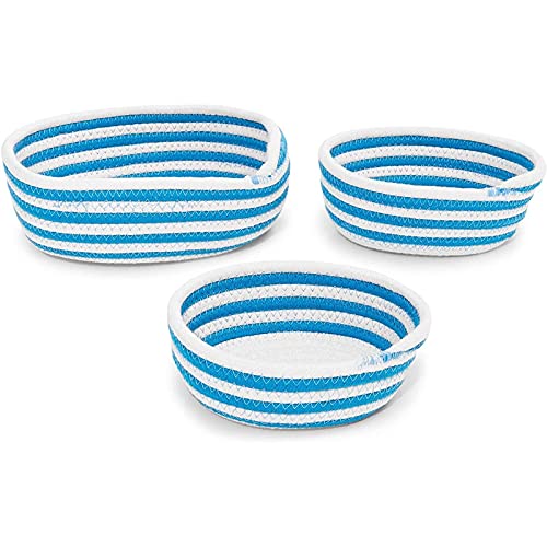 Round Woven Storage Baskets, Blue And White Stripes (3 Sizes, 3 Pack) #TOP4