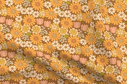 Spoonflower FI-F86-D13439136-FQ Fabric - Orange Floral Retro Flower Vintage Nostalgia Mustard Seventies Printed cover