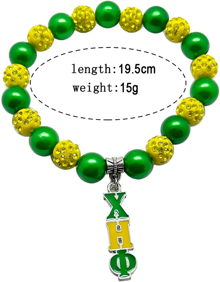 CHI ETA PHI sorority letter charms yellow green rhinestone beads bracelet sisterhood Friendship gift Souvenir Jewelry bracelet - Image 2