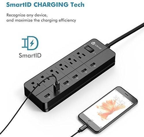 iClever Power Strip Surge Protector with 6 USB Ports 6 Outlet, Desktop Charging Station with 15A 5ft Extension Cord, USB Power Strip for Home, Office & Hotel- Black