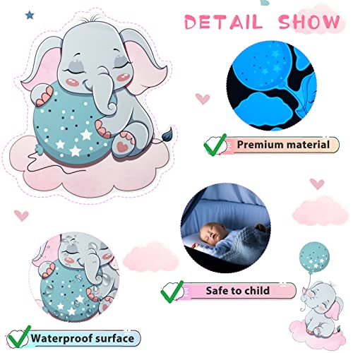 Glow In The Dark Elephant Wall Decals Stickers Dream Big Little One Pink Moon Grey Stars Wall Decal For Girls Bedroom Kids Nursery Room Living Room Bedroom Home Decor #TOP2