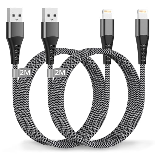 iPhone Ladekabel, Lightning Kabel [2Pack 2M] MFi Zertifiziert USB IPhone Kabel 2M Lang ladekabel iPhone Schnellladekabel Nylon ladekabel Lightning für Iphone 14 13 12 11 Pro Max/XS/X/8/7/6/5/SE/iPad
