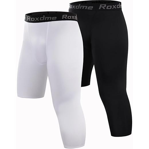 Roxdme 2 Pack Men's 3/4 One Leg Compression Capri Tights Pants Basketball Athletic Running