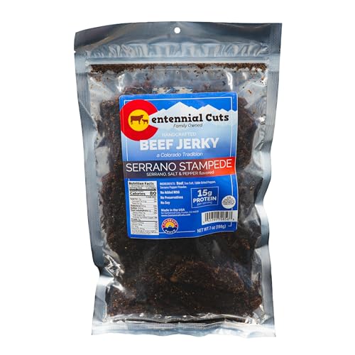 Image of Centennial Cuts Beef Jerky - Serrano Stampede - High Protein, Zero Sugar Zero Carbs, Spicy Serrano Pepper, Sea Salt and Black Pepper - 7 oz Snack