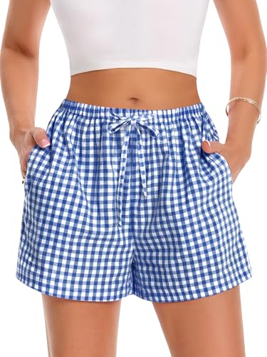 Image of Women Boxer Shorts Gingham Drawstring Pajama Bottom Plaid Pants with Pocket