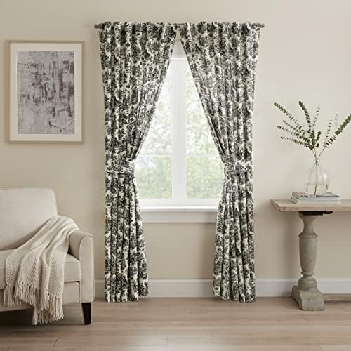 Waverly Charmed Life Floral Thermal Rod Pocket Curtains for Living Room (1 Panel), 52 in x 63 in, Onyx