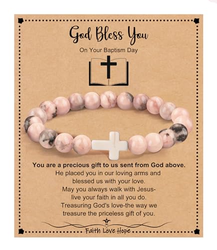 Image of Cross Bracelets for Women, Christian Gifts for Women Stocking Stuffers for Teens Cross Bracelet Imperial Nature Stone Bead Bracelet Confirmation Baptism Gift for Teen Girls Christmas Religious Gift Cathlic Faith Jewelry