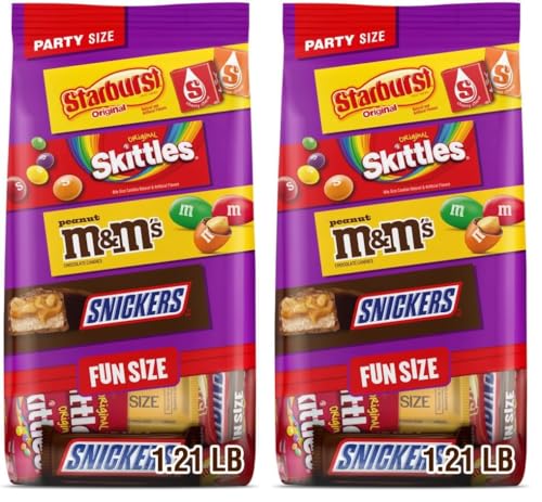 M&amp;M'S Peanut, SNICKERS, STARBURST &amp; SKITTLES Fun Size Assorted Candy Variety Pack, 19.44 oz Bulk Candy Bag (Pack of 2)