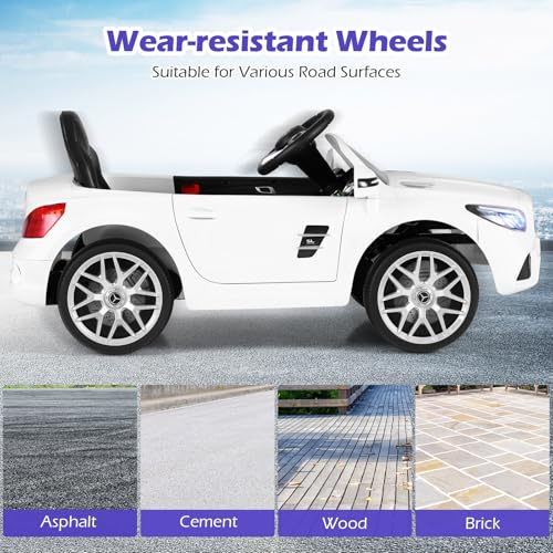 Licensed Mercedes Benz SL500 12V Ride on Car by INFANS with Remote Control, LED Lights, Bluetooth, Music, Horn for Girls Boys Aged 3+ (White)