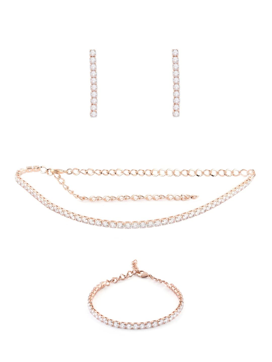 ZAVERI PEARLS Rose Gold Dazzling Cubic Zirconia Necklace Earring & Bracelet Set For Women-ZPFK12569 (B09RVY4Y84) Amazon Price History, Amazon Price Tracker