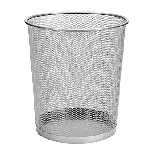 D.RECT KOMO Corbeille à Papier Métal 12 L – Poubelle de Bureau Ronde – Structure Stable – Gain de Place – 266 × 218 × 280 mm – Argent