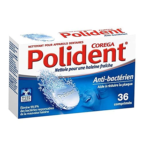 Polident Anti-Bactérien 36 Comprimés (lot de 3) Réduit la Plaque