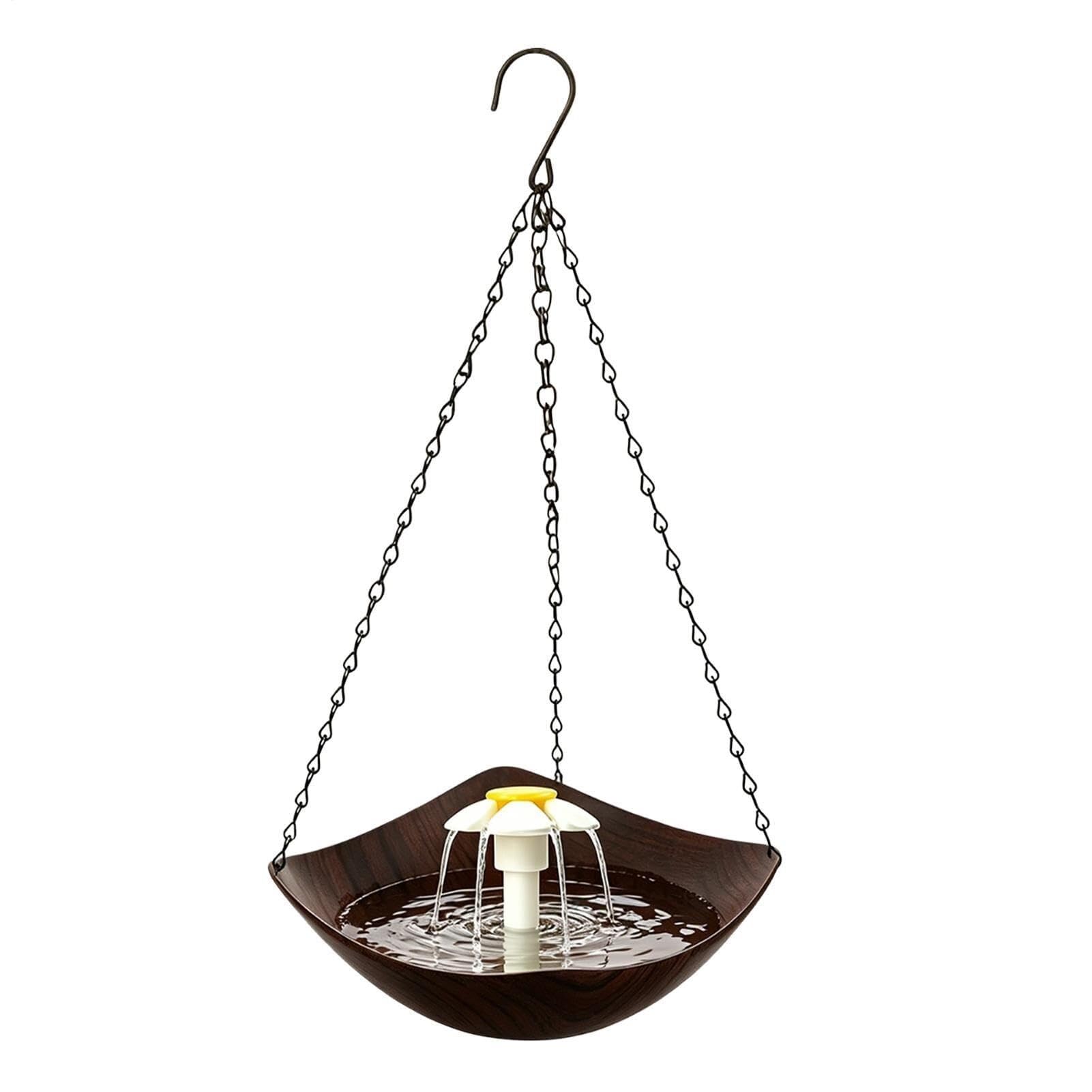 Bebedero Solar Colgante para pájaros 30 cm | Fuente con bomba solar, material resistente a la intemperie sin decoloración. Fácil instalación y limpieza.(Marrón Oscuro)