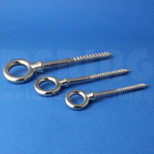 DERING Ringschraube mit Holzgewinde 5 X 50 Edelstahl A4 (VPE = 12 Stück) | Augbolzen 5x50 | Ösenschraube | Augenschraube | Befestigung für Hängematte, Sonnensegel etc. | Transportsicherung