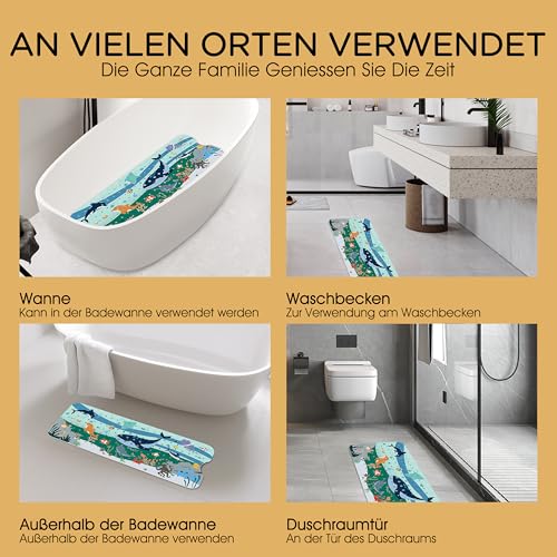 Badewannenmatten rutschfest Kinder，100% BPA frei Enthält 2 Haken zum Aufhängen,100x40cm，Antirutschmatte für Badewanne，Duschmatte,schimmelresistent & maschinenwaschbar,Badematte Kinder Badewanne