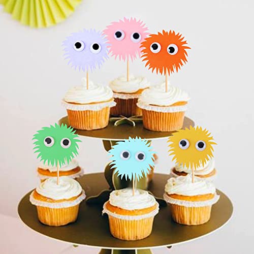 Ercadio 24 Pack Monster Cupcake Toppers Multi Color With 3D Eyes Assembled Little Monster Cupcake Picks For Birthday Baby Shower Party Cake Decoration Supplies #TOP4