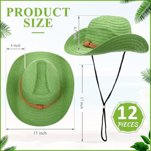 Image of JaGely 12 Pcs Straw Cowboy Hats for Women Men, Wide Brim Summer Hat Bulk Sun Protection for Western Themed Party